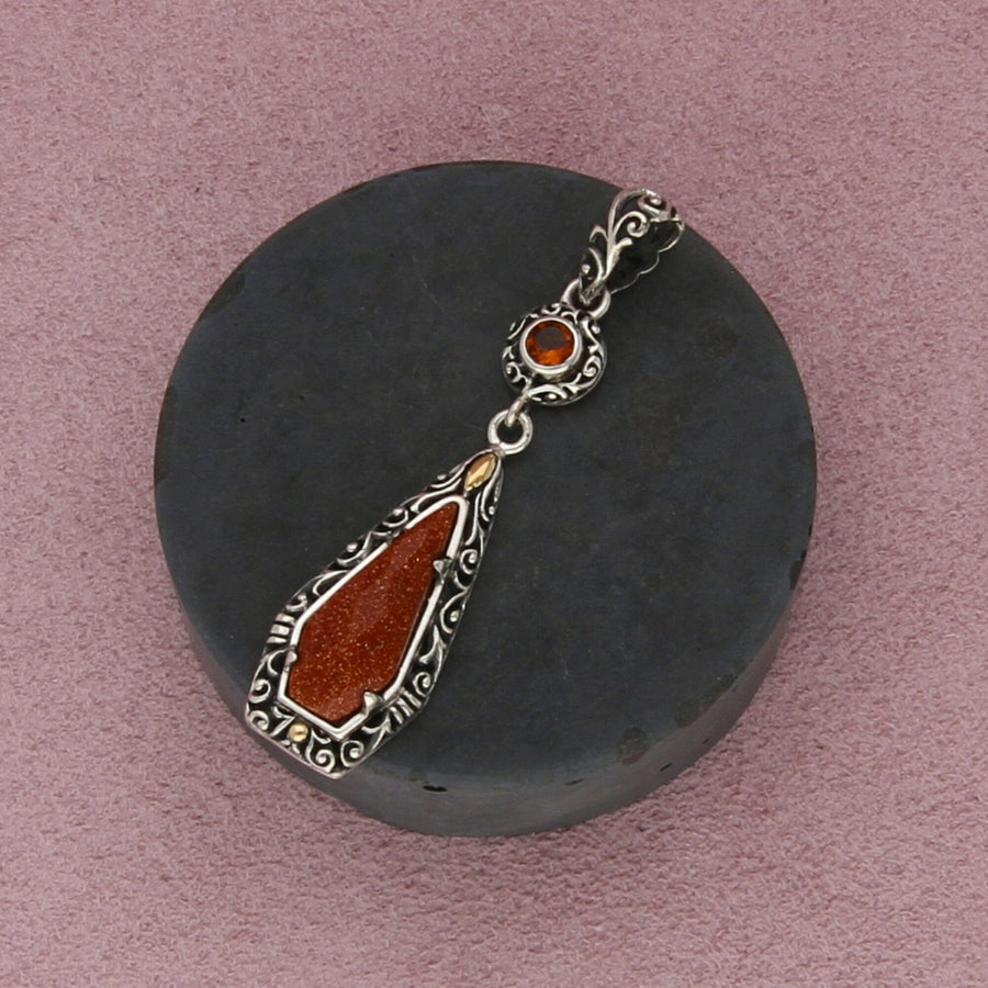 robert manse sterling silver & 18k gold citrine & goldstone drop pendant
