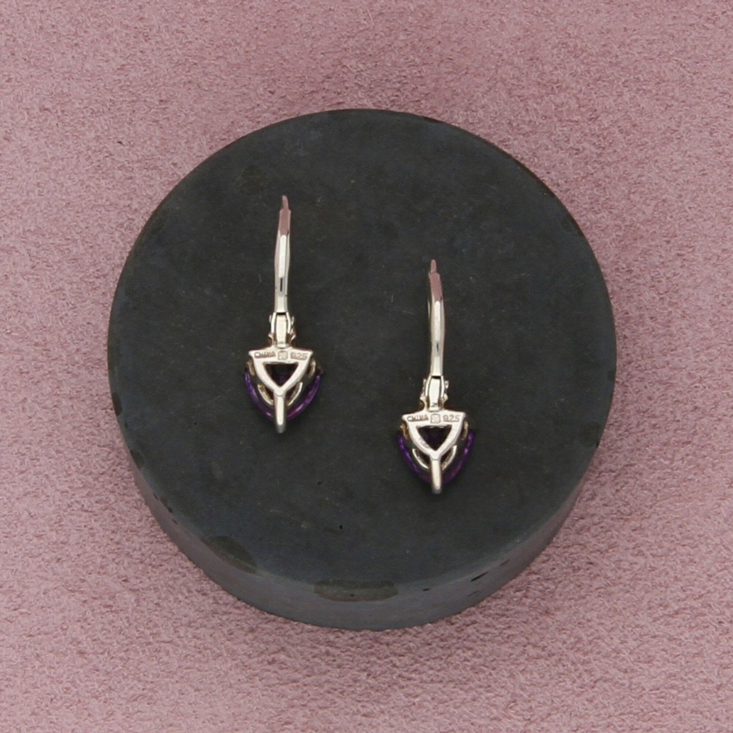 michelle albala sterling silver amethyst & pink tourmaline leverback earrings
