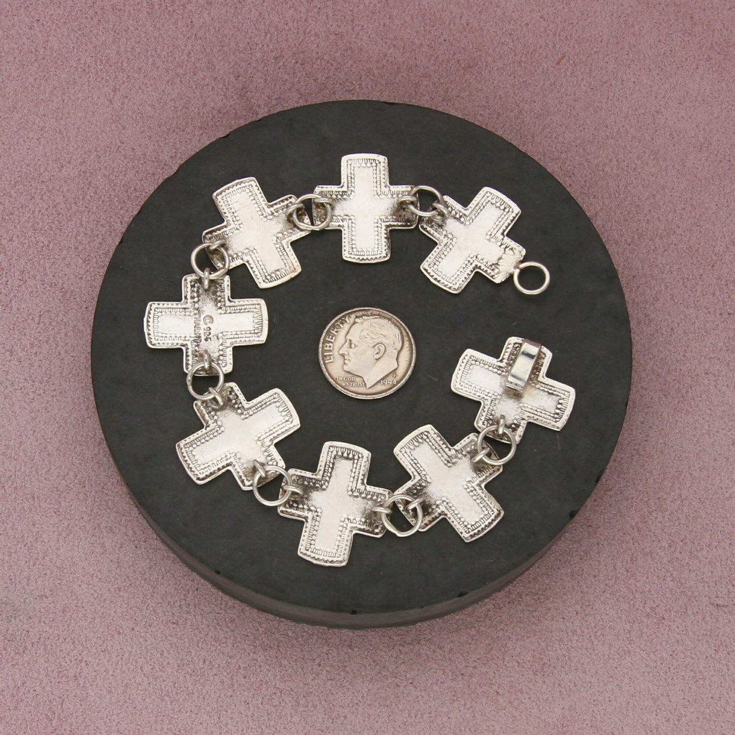 sterling silver vintage cross link bracelet size 7in