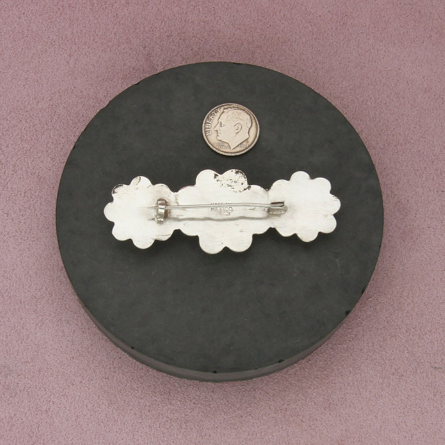 mexico sterling silver vintage 1940s beaded dome flowers brooch