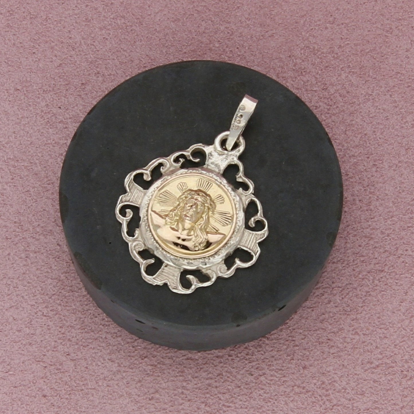 sterling silver vintage gold accent jesus christ pendant