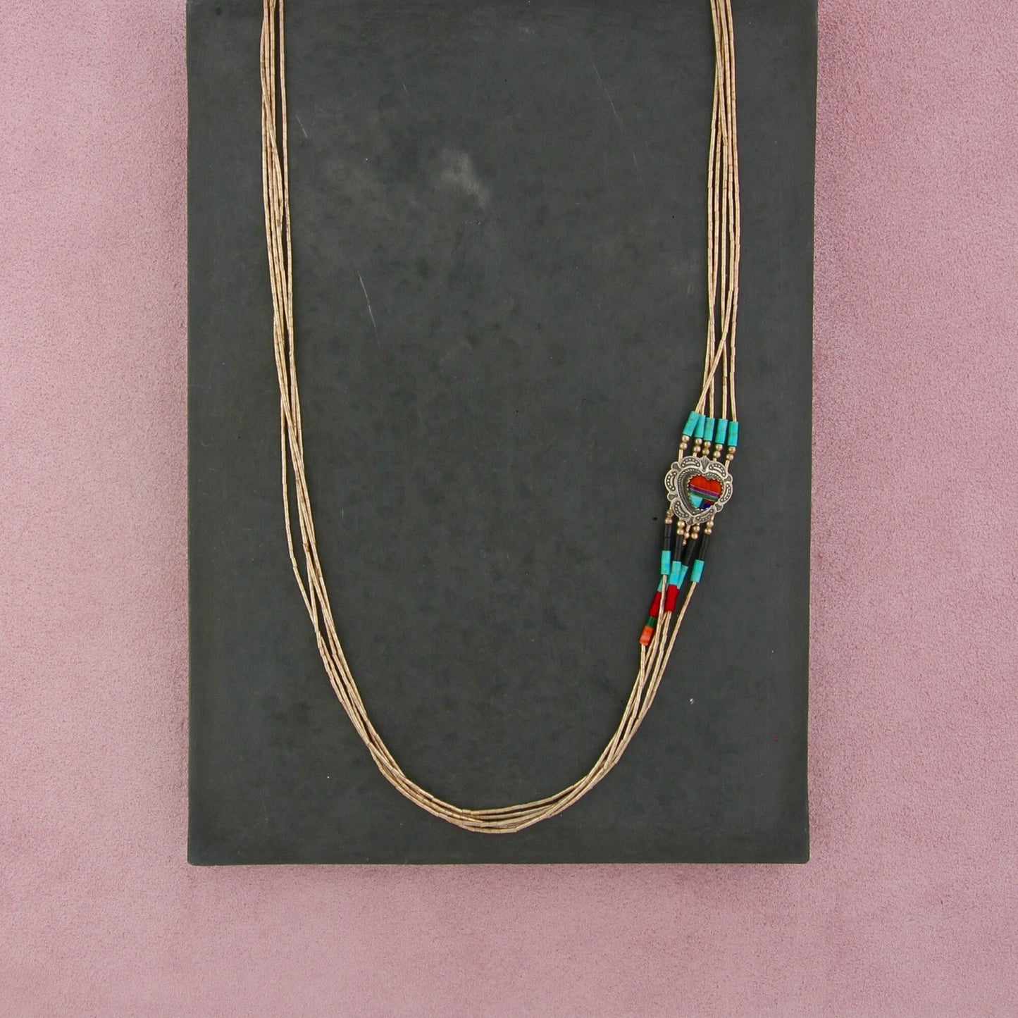 sterling silver southwestern turquoise concho 5-strand liquid necklace size 24in
