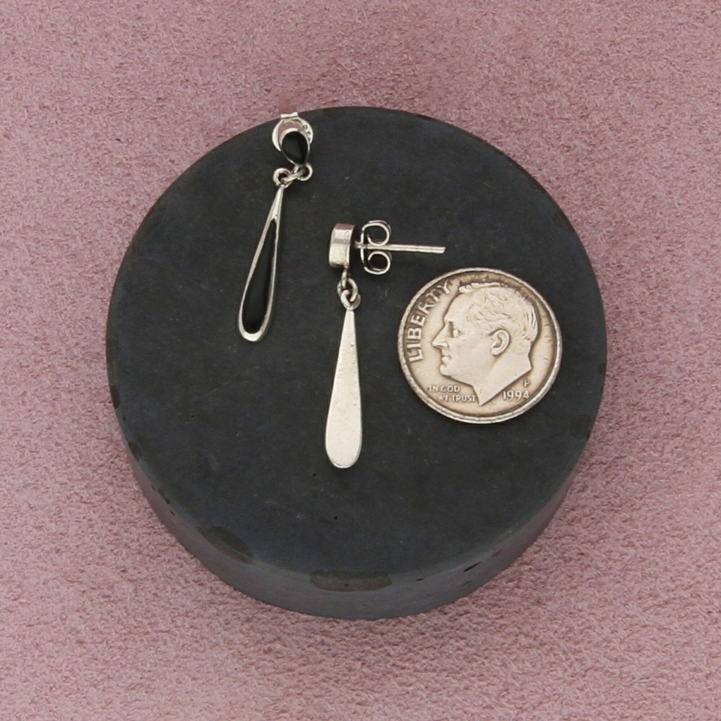 sterling silver vintage dainty black onyx drop dangle post earrings