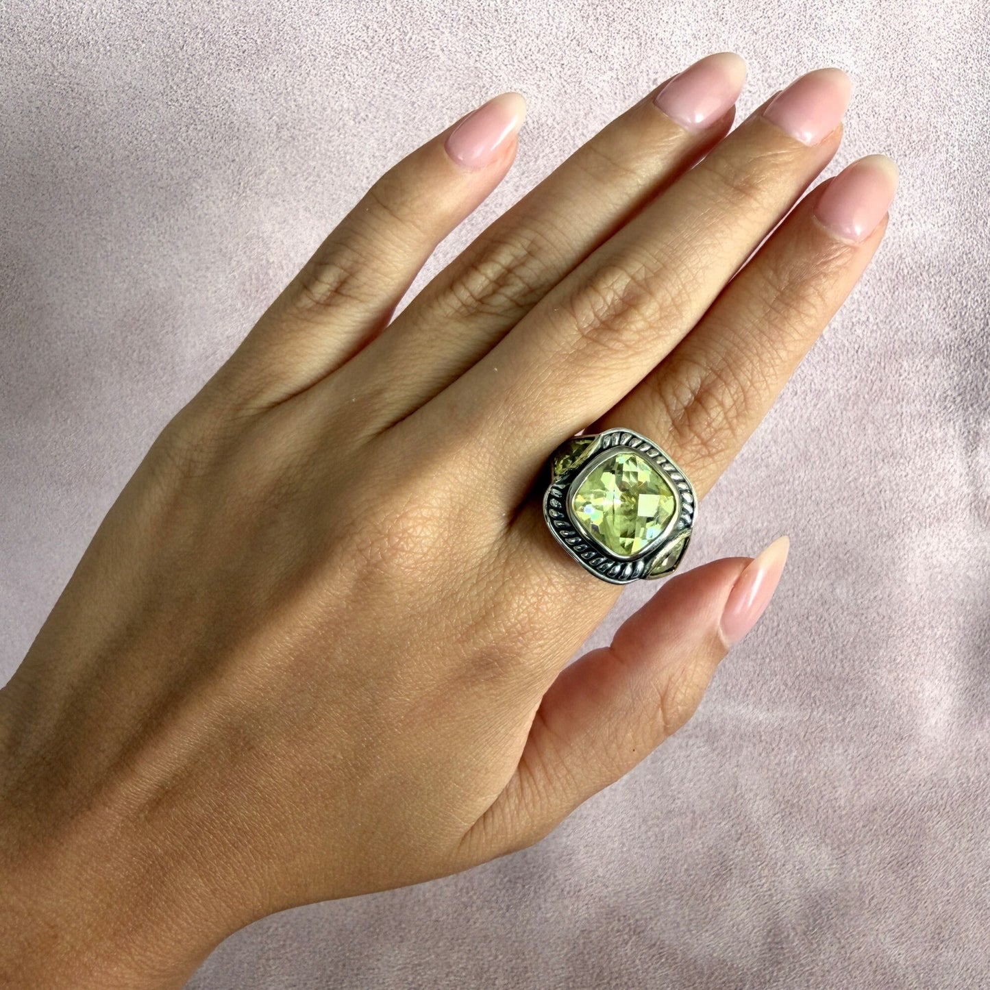 sterling silver faceted yellow cz cable cocktail ring size 8