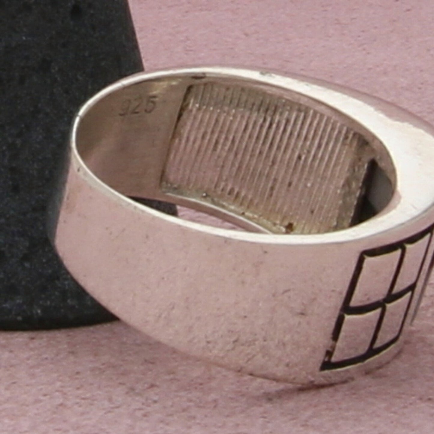 sterling silver mens vintage onyx mother-of-pearl checkerboard ring size 10.75