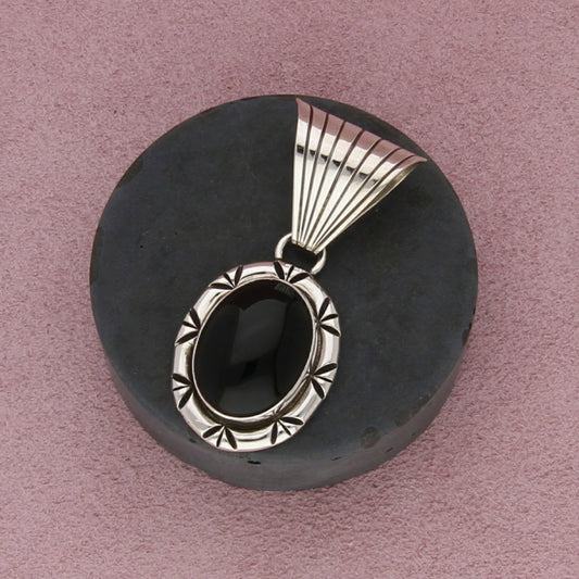 carol felley sterling silver vintage black onyx cabochon pendant
