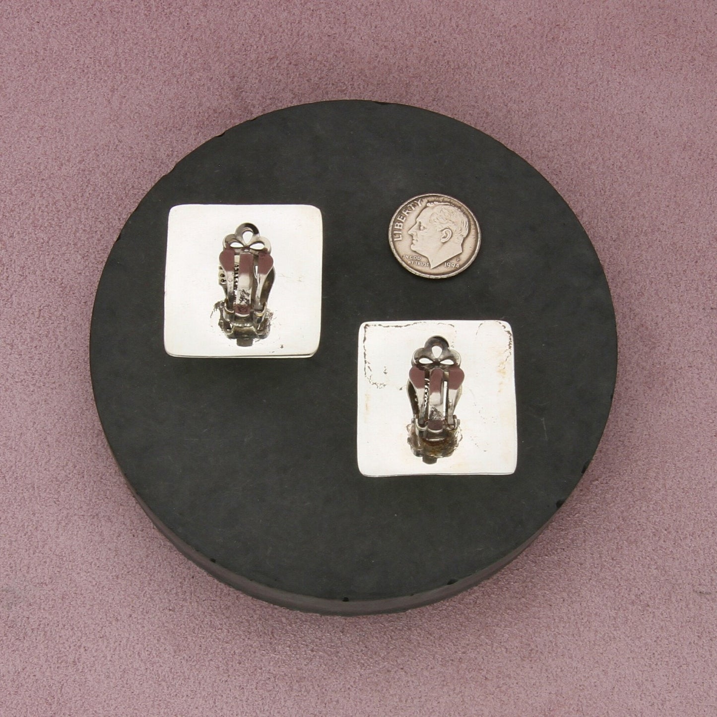 taxco mexico sterling silver vintage concave square clip-on earrings