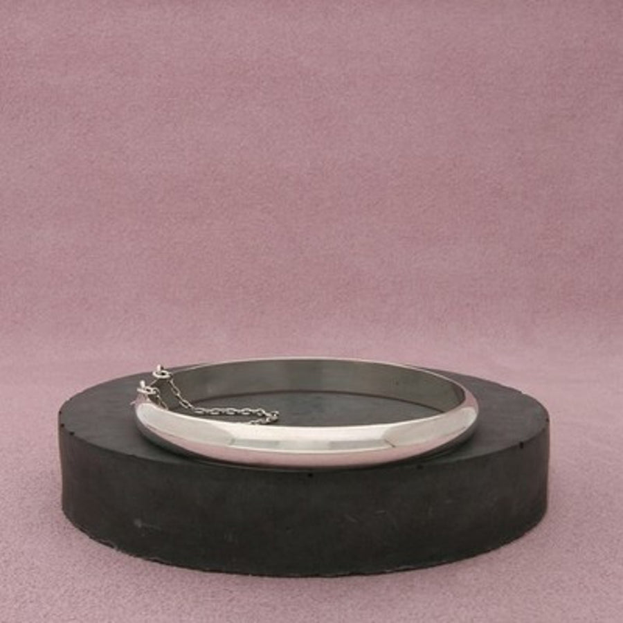 Sterling Silver Vintage Safety Chain Hinged Bangle Bracelet Size 7.25in