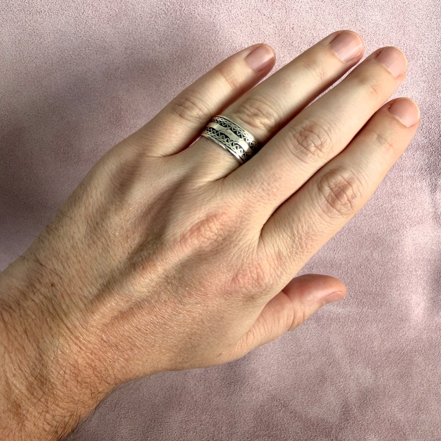 sterling silver vintage wavy stripes spinner band ring size 11.75