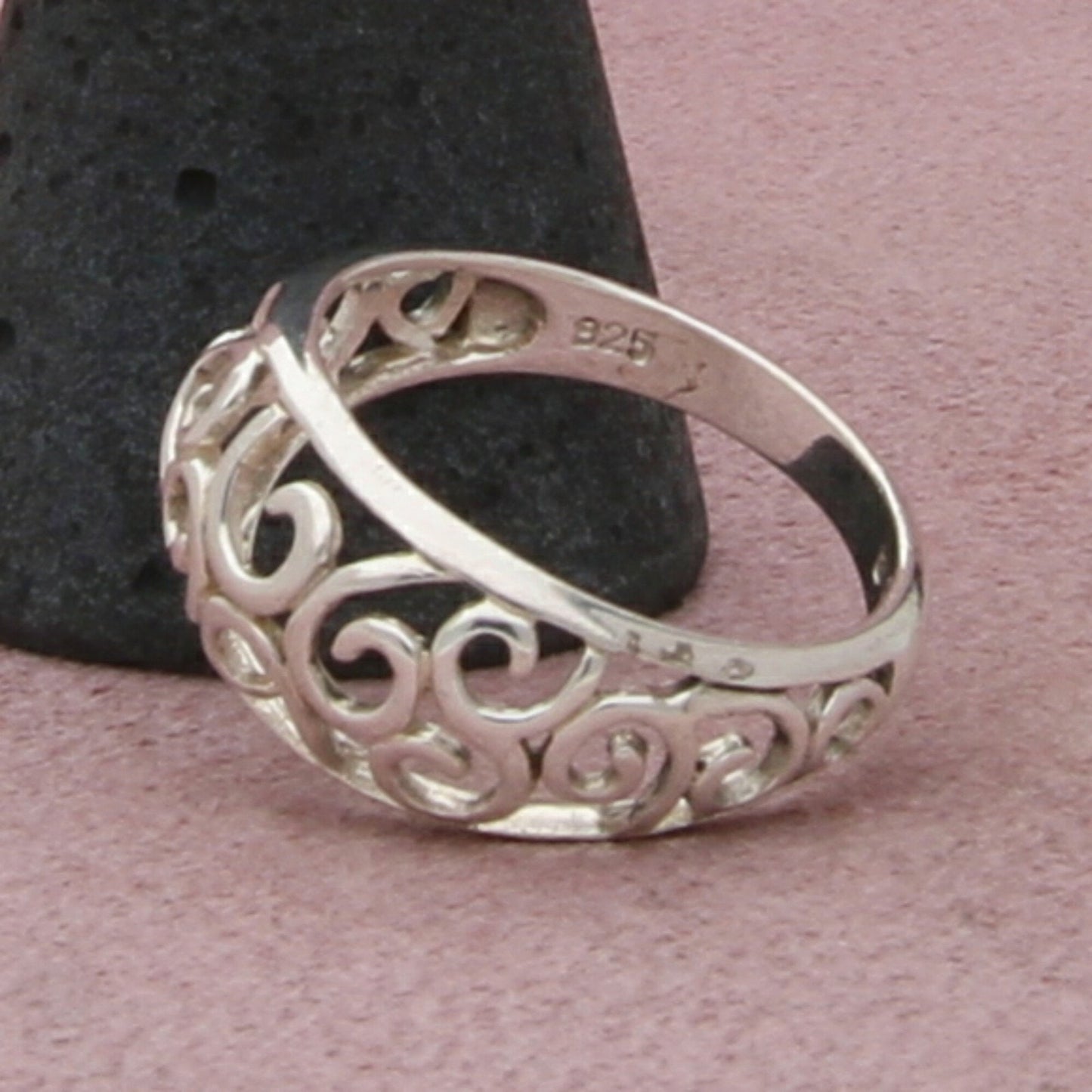 sterling silver open scroll dome ring size 8