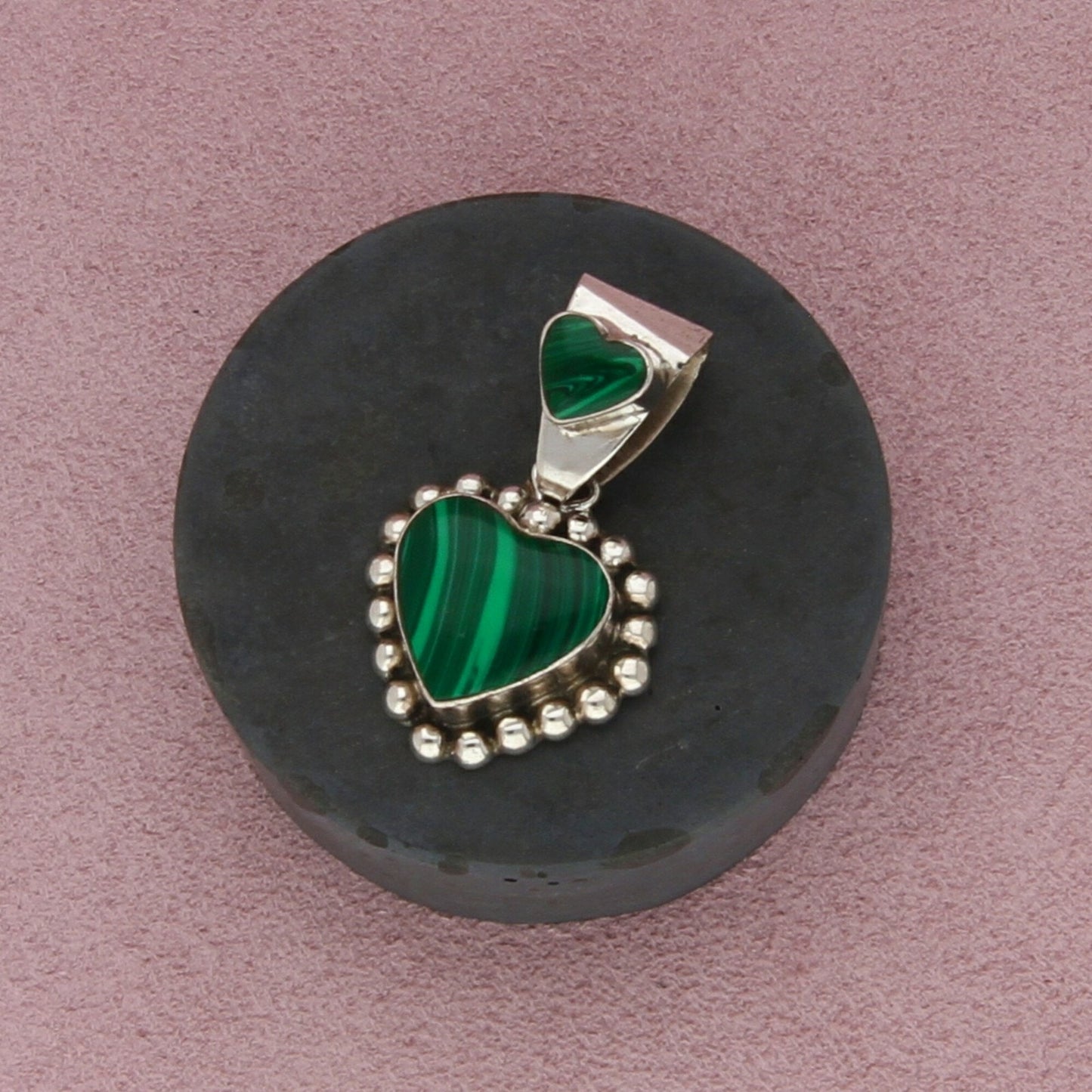 mexico sterling silver vintage malachite heart pendant