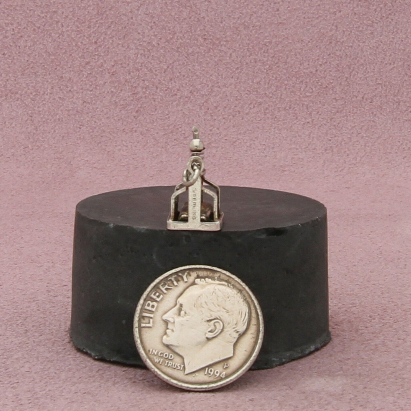 sterling silver vintage i love you rubber stamp mechcanical works charm pendant