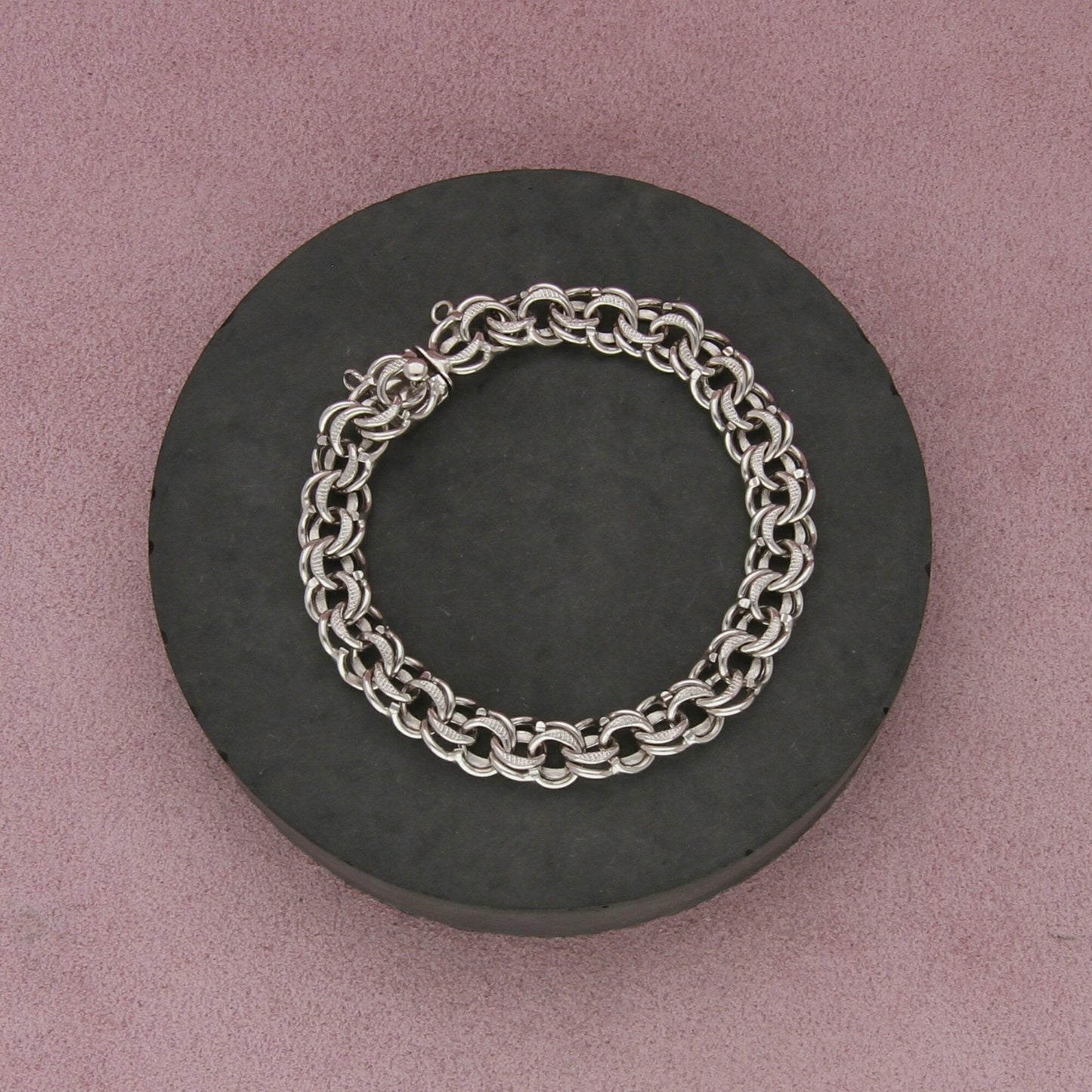sterling silver vintage double cable chain charm bracelet size 6.5in