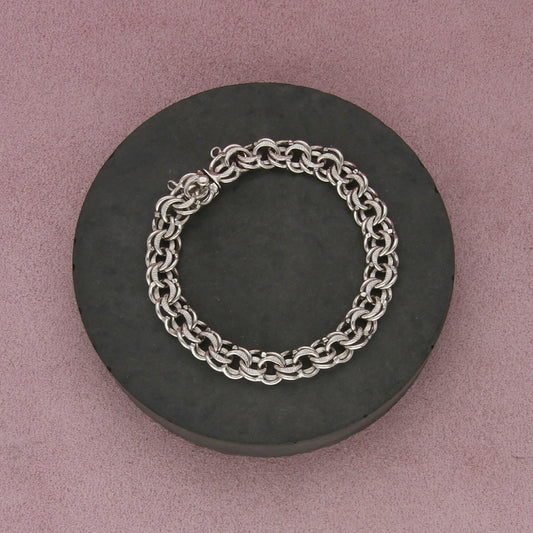 sterling silver vintage double cable chain charm bracelet size 6.5in