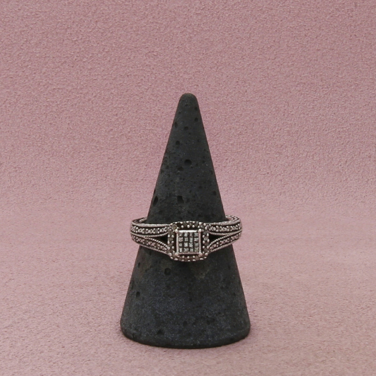 Zales Sterling Silver Diamond Rectangular Cluster Split Shank Ring Size 8
