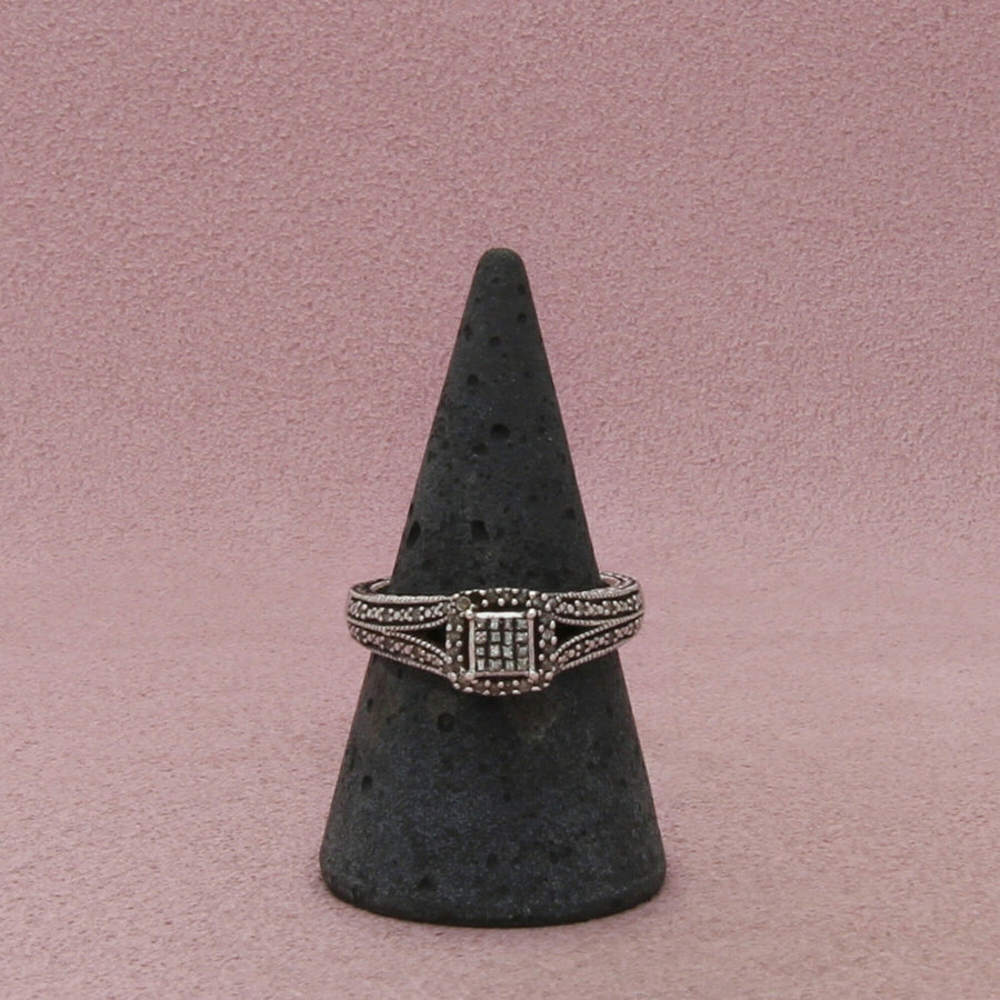 Zales Sterling Silver Diamond Rectangular Cluster Split Shank Ring Size 8