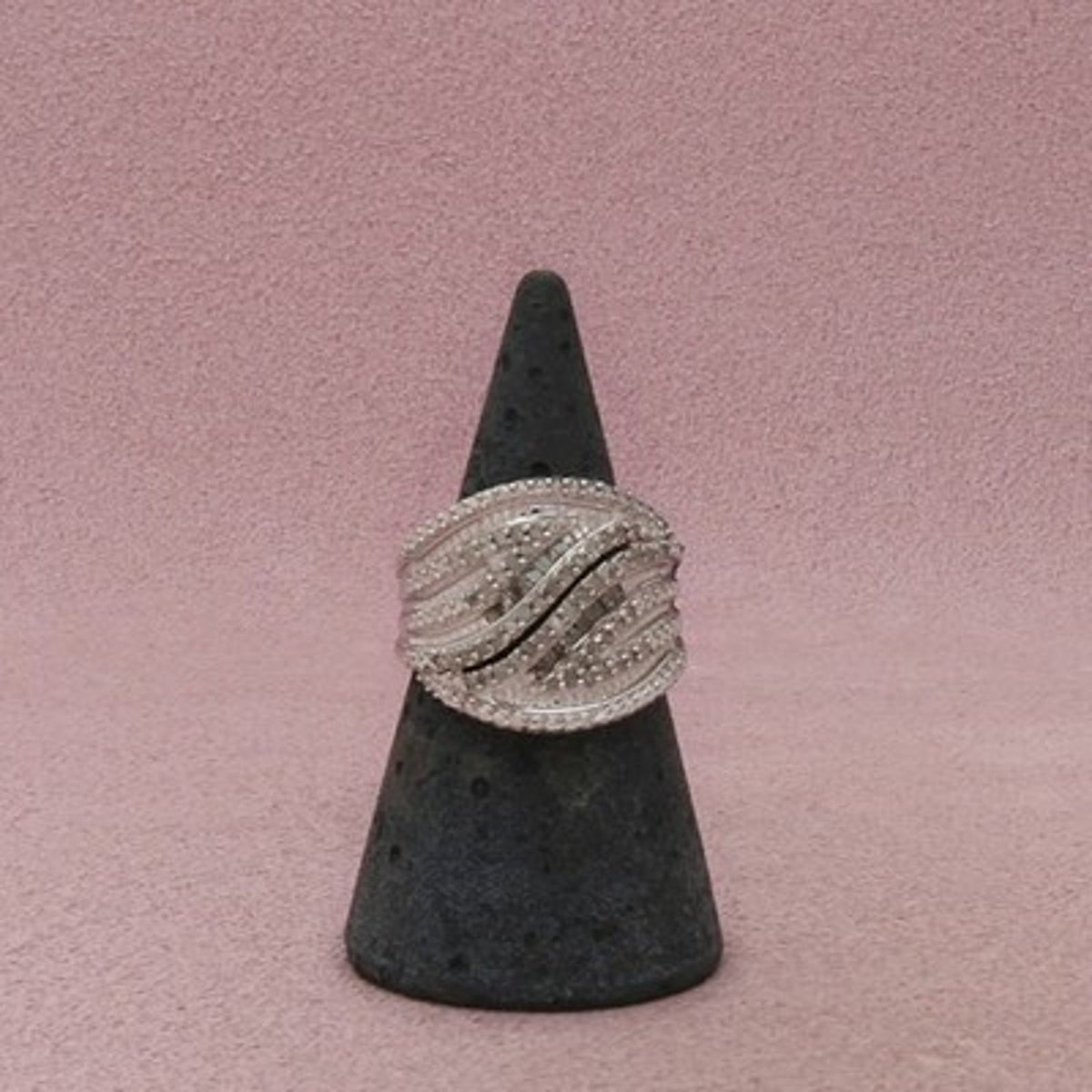 Zales Sterling Silver Diamond Multi-Row Wave Ring Size 6.75