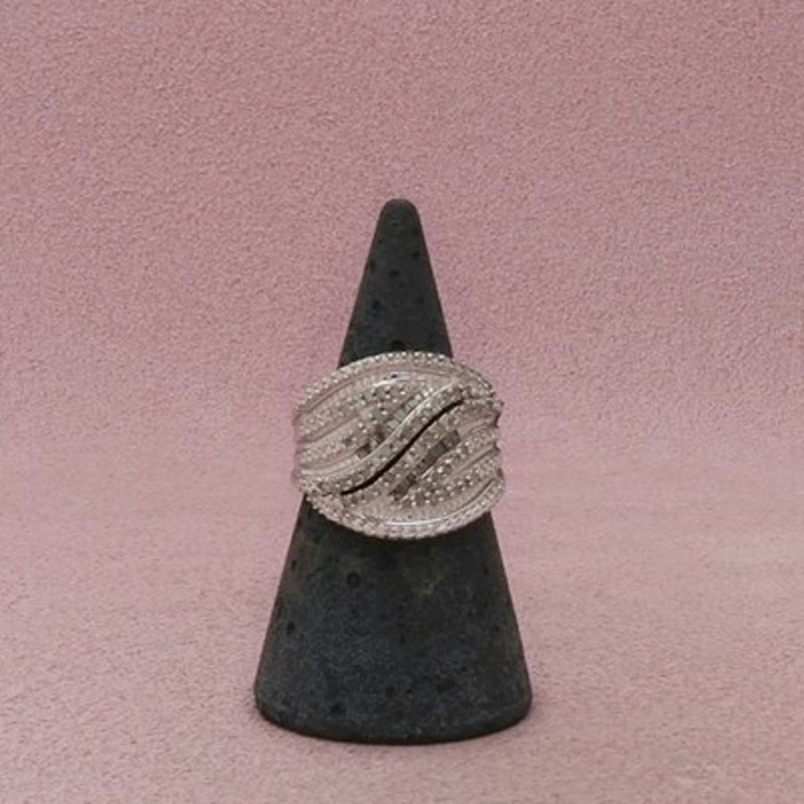Zales Sterling Silver Diamond Multi-Row Wave Ring Size 6.75