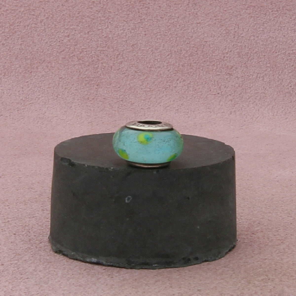 pandora sterling silver teal polka dots retired murano glass bead (790605) charm