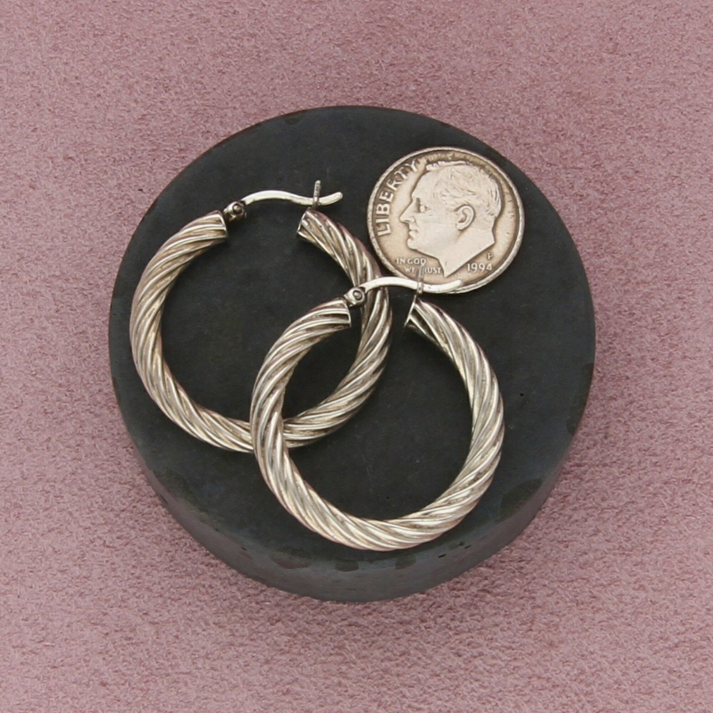 sterling silver 27mm twisted cable snap-post hoop earrings
