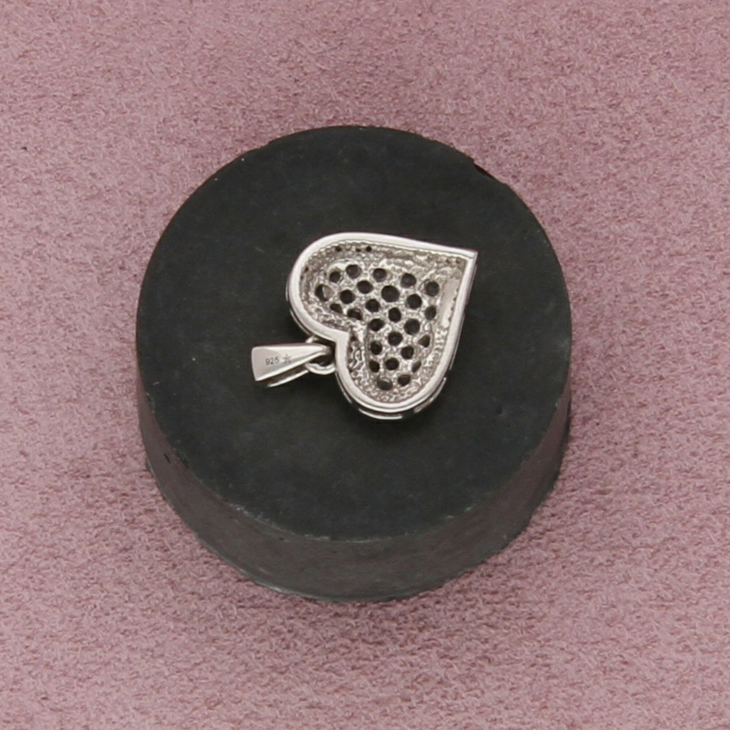 sterling silver pave white sapphire heart pendant