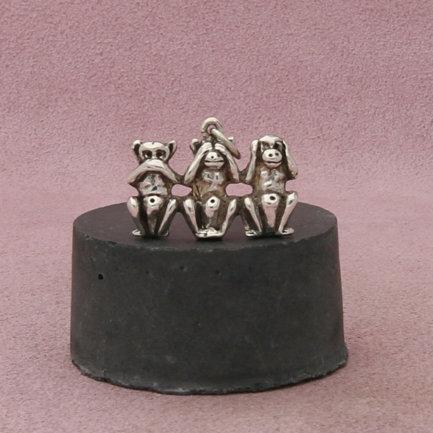 800 silver vintage speak see hear no evil monkeys charm pendant