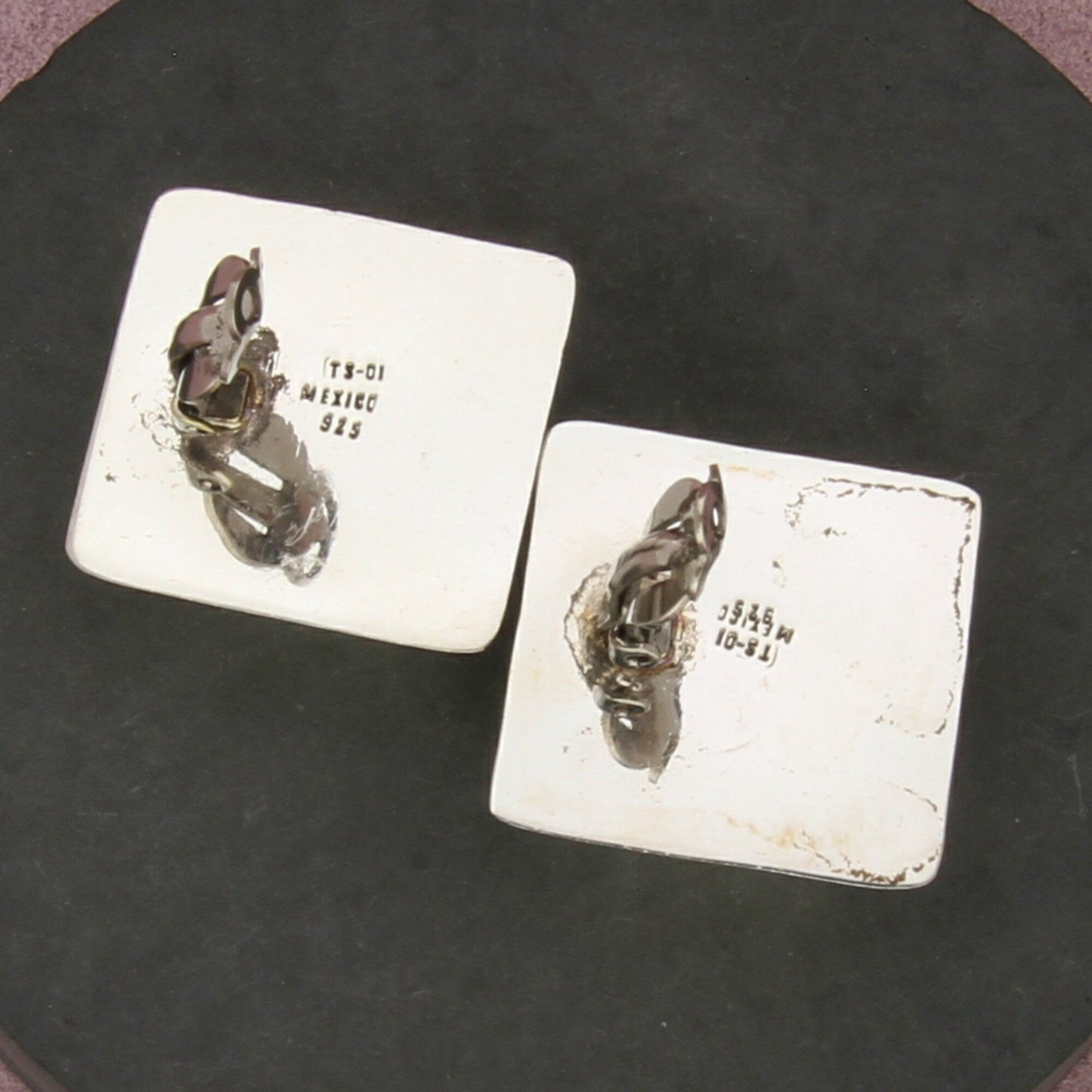 taxco mexico sterling silver vintage concave square clip-on earrings