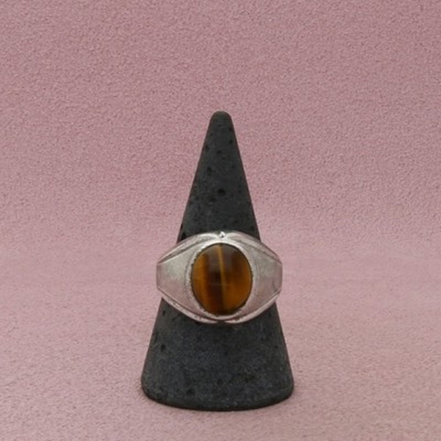 Sterling Silver Men's Vintage Oval Tiger's Eye Ring Size 9.75