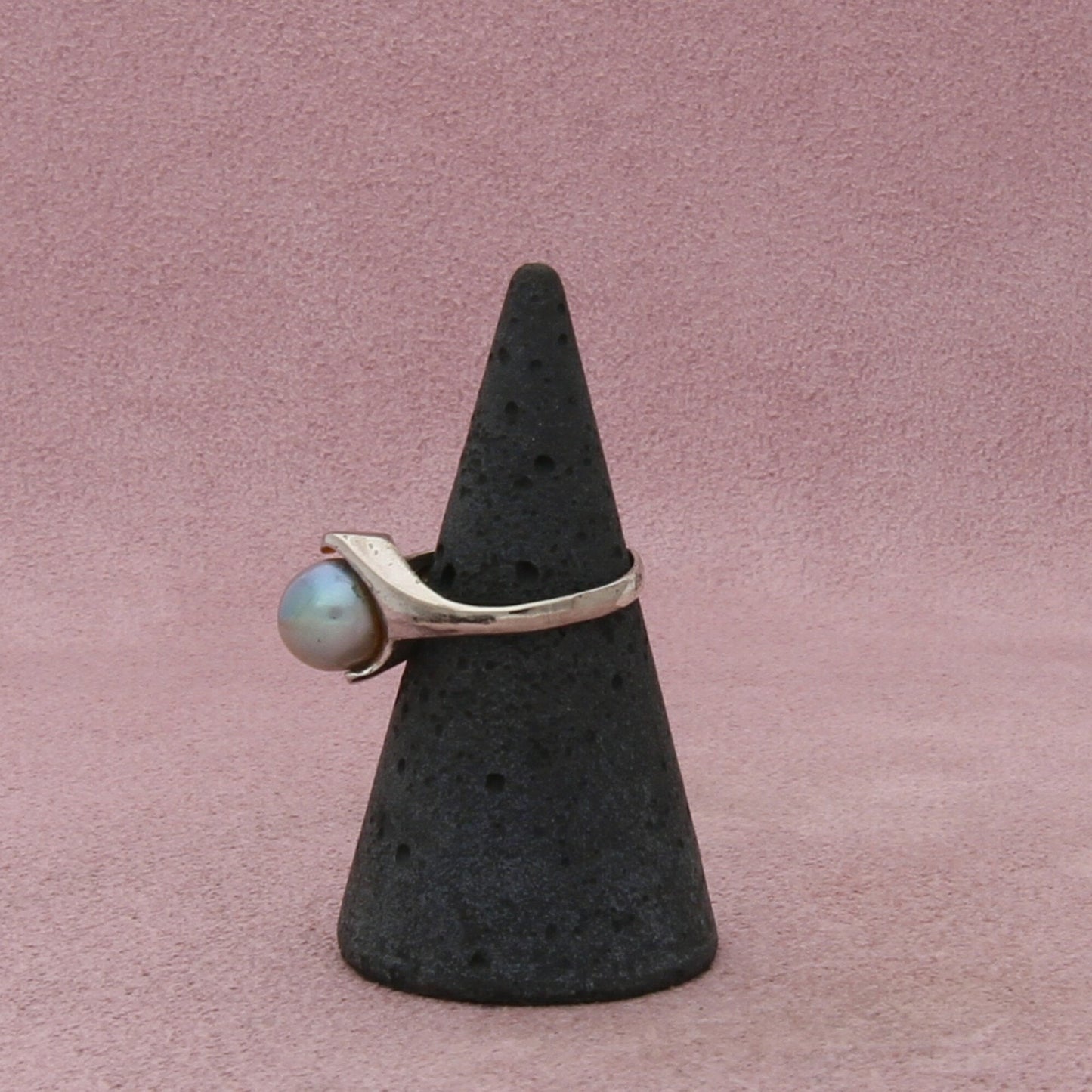 sterling silver vintage japan grey akoya pearl ring size 5.5