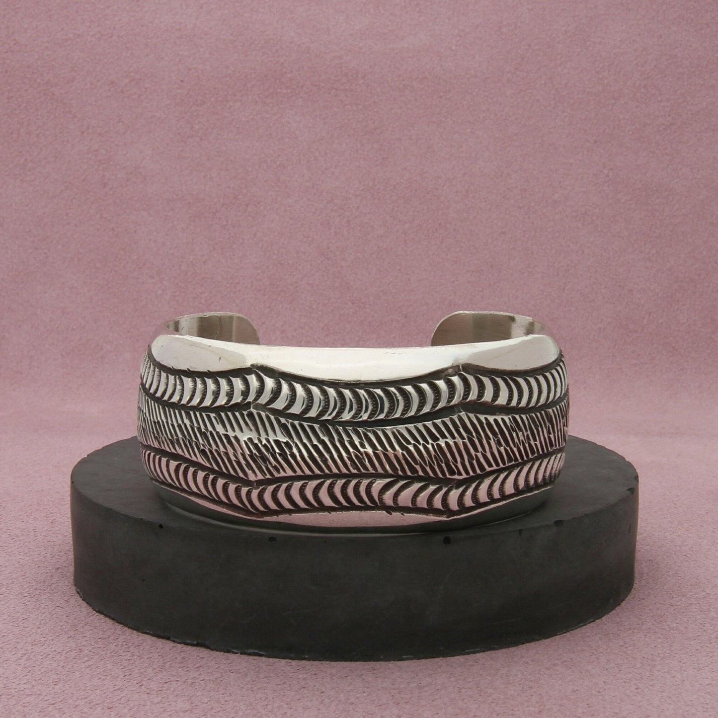 navajo sterling silver vintage signed wide stamped cuff bracelet size 6.5in