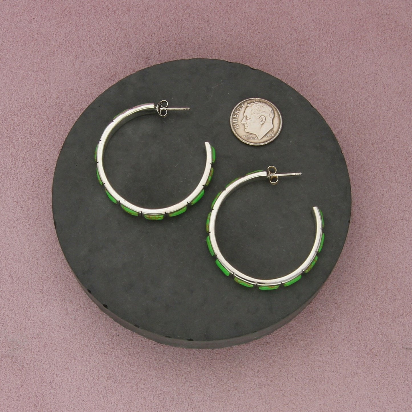 sterling silver vintage gaspeite hoop earrings