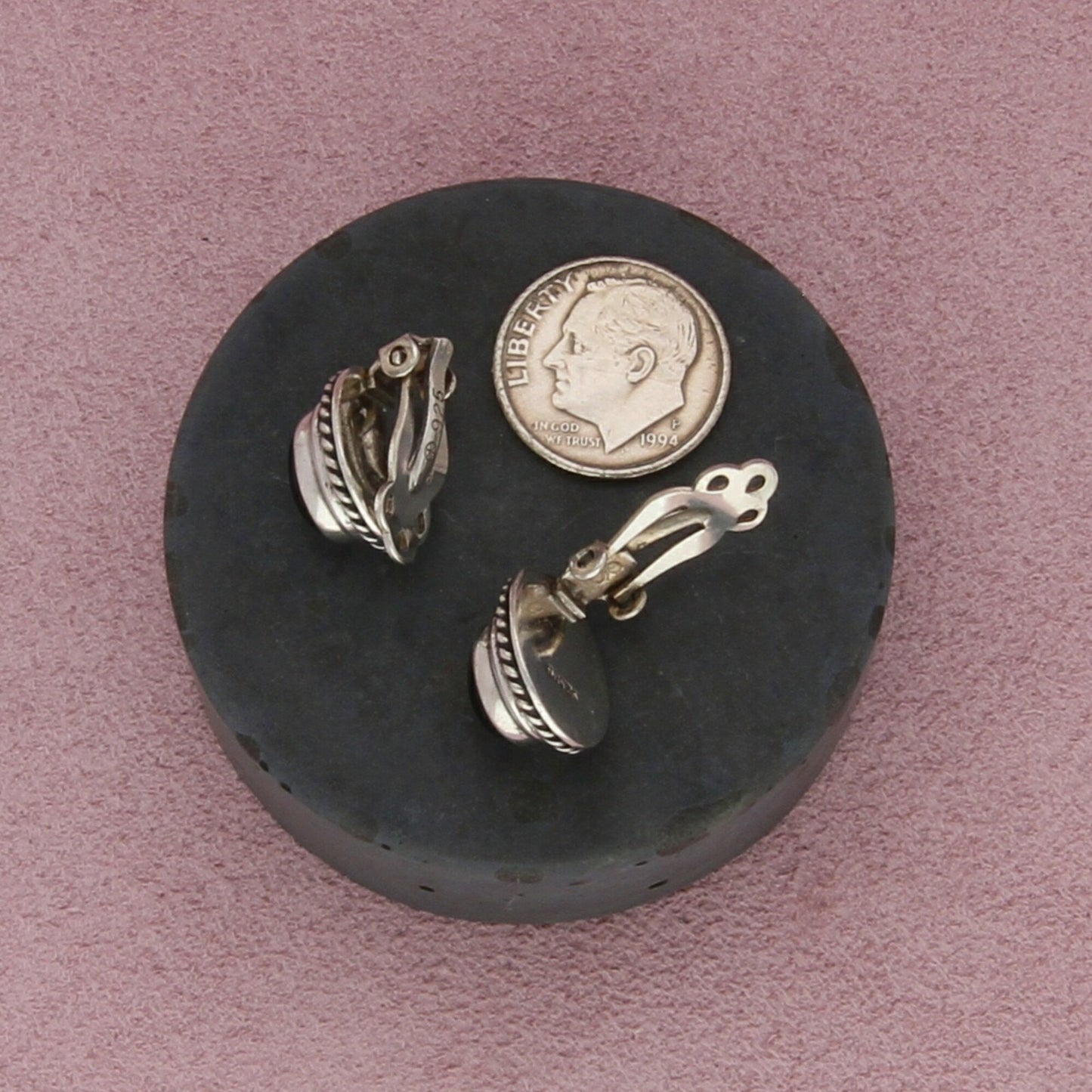 sterling silver vintage braided onyx clip-on earrings