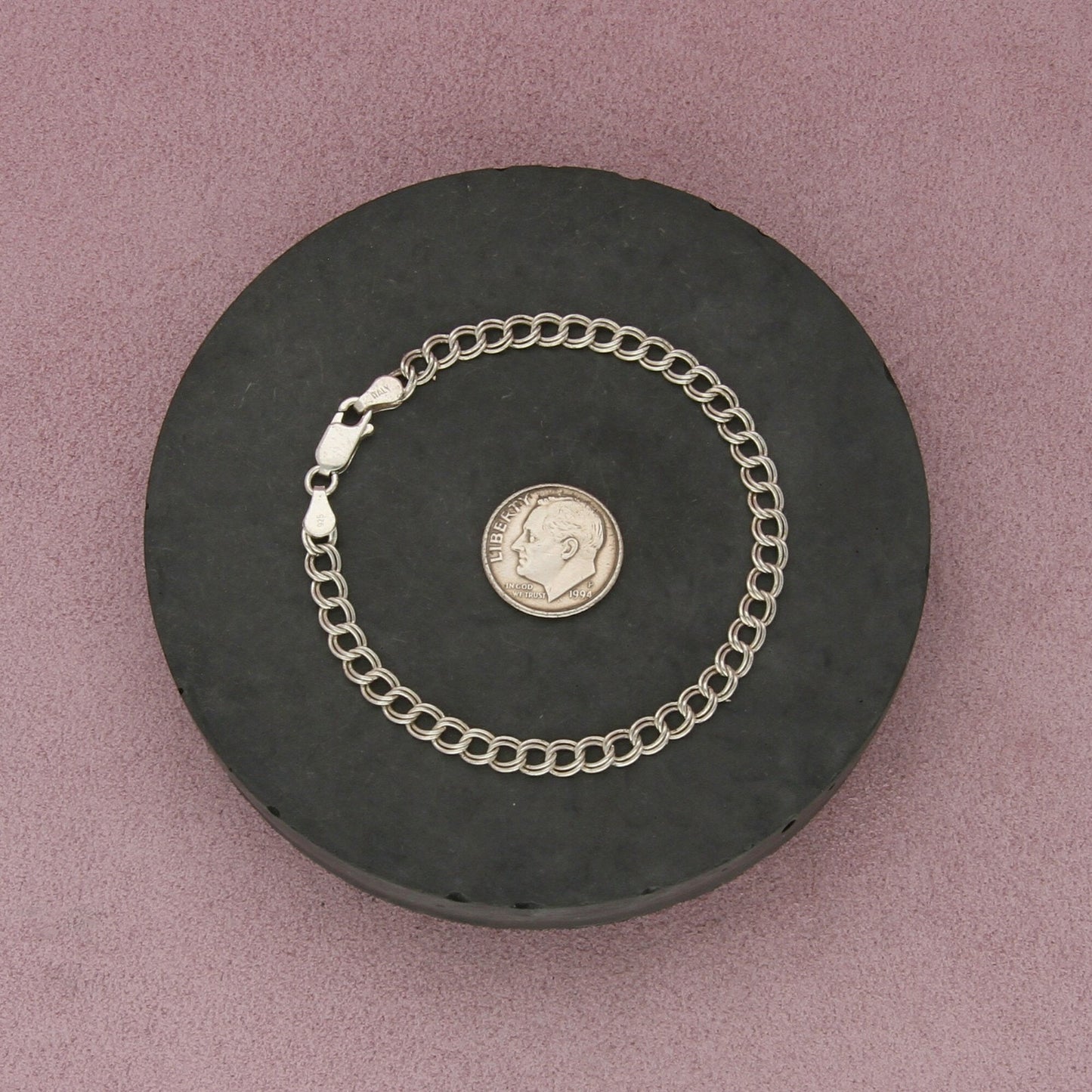 sterling silver 4mm double curb charm chain bracelet size 6.75in