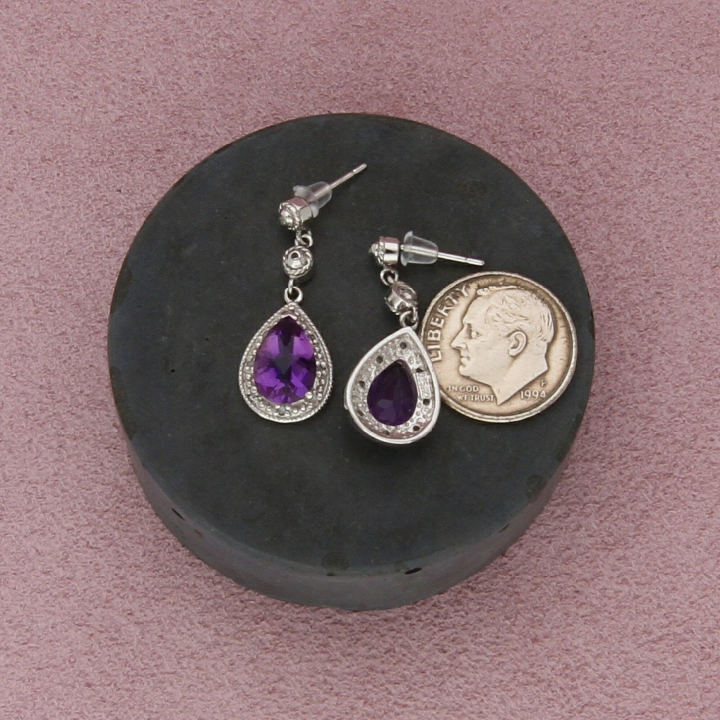 sterling silver diamond accent amethyst dangle post earrings