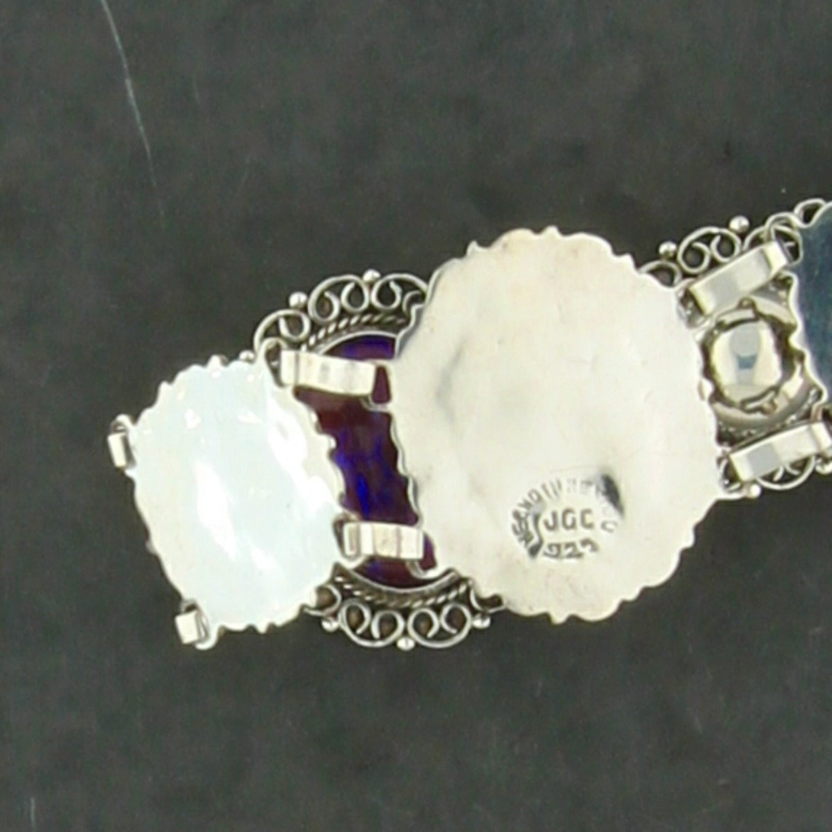 mexico sterling silver vintage dragons breath cabochon link bracelet size 7in
