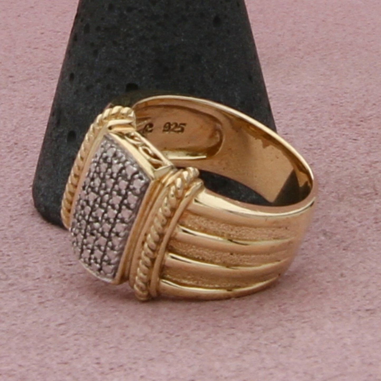 sterling silver gold plate diamond chip ring size 7.75