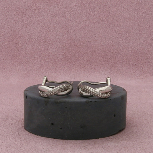sterling silver pave diamond crossover omega-back earrings