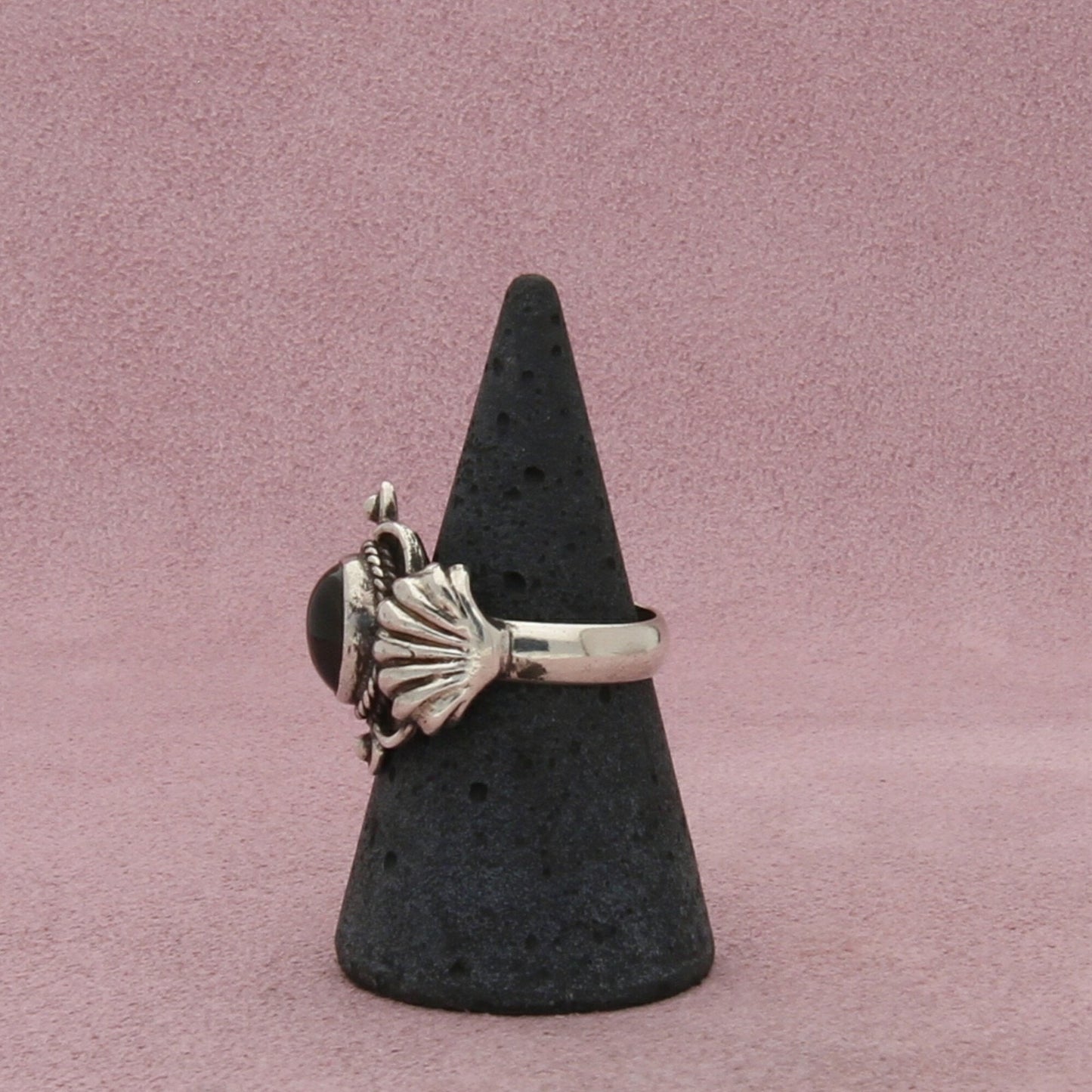sterling silver vintage braided onyx shell ring size 6.75
