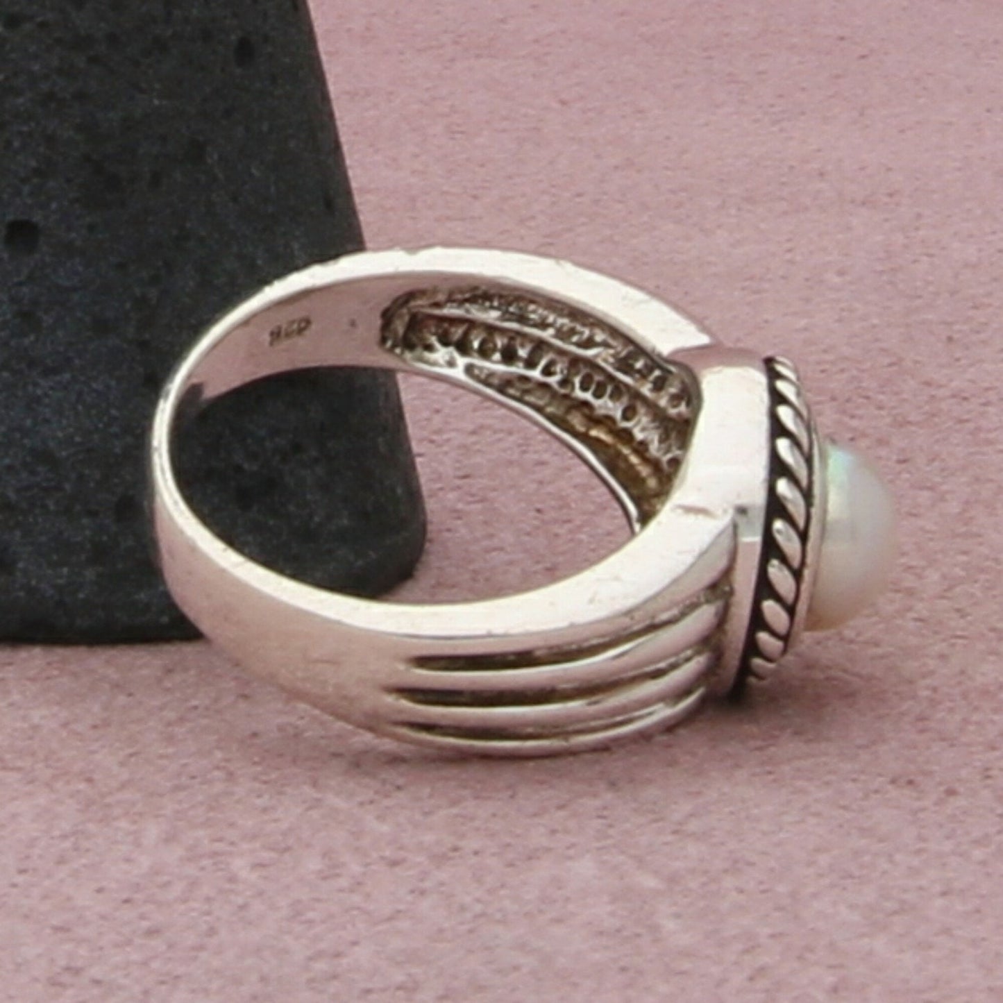 sterling silver braided pearl ring size 8