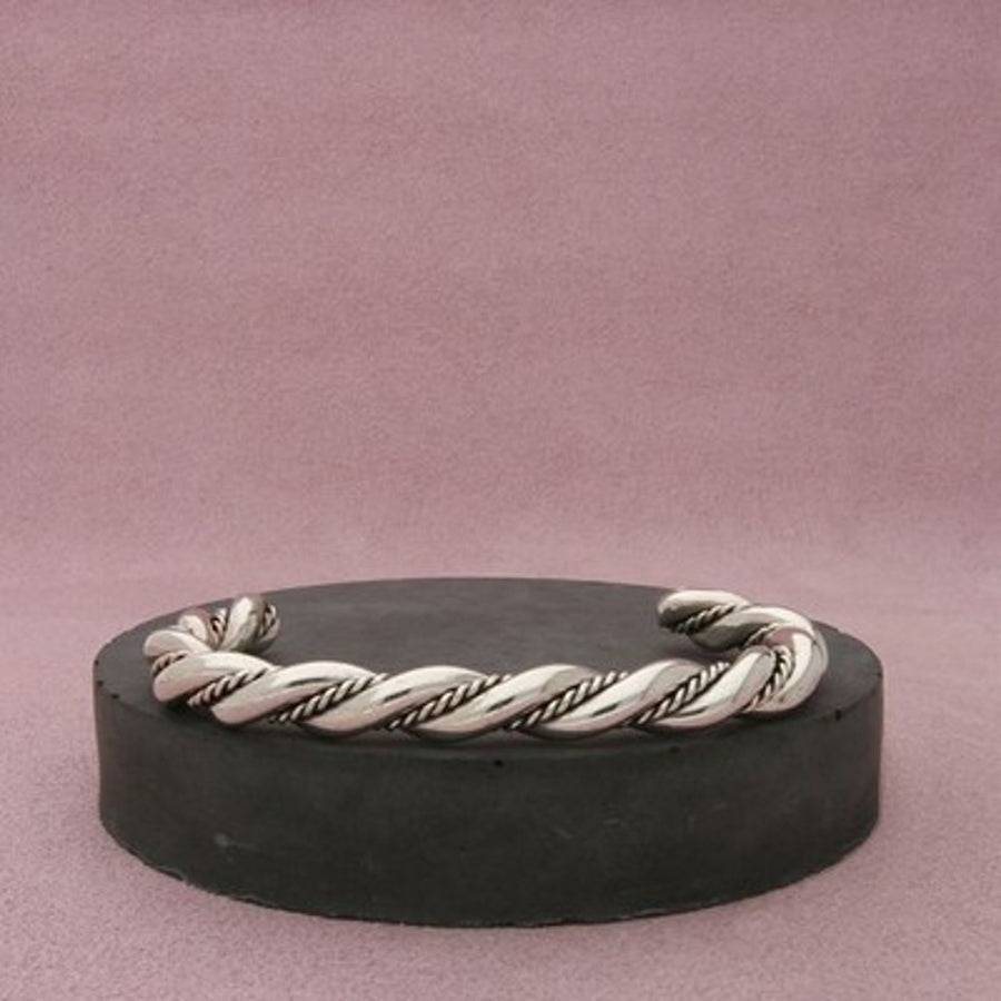 Navajo Sterling Silver Vintage Twisted Rope Detail Cuff Bracelet Size 6.5in