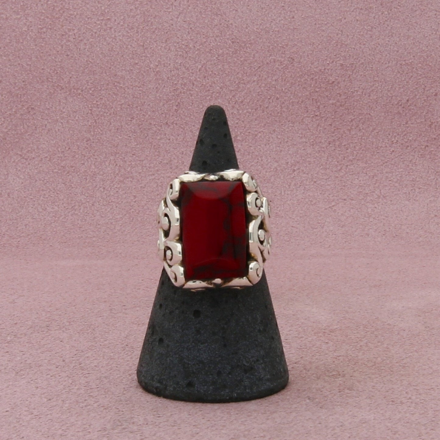 sterling silver vintage red jasper scroll ring size 5.75
