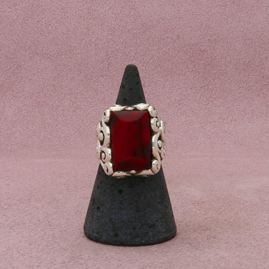 sterling silver vintage red jasper scroll ring size 5.75