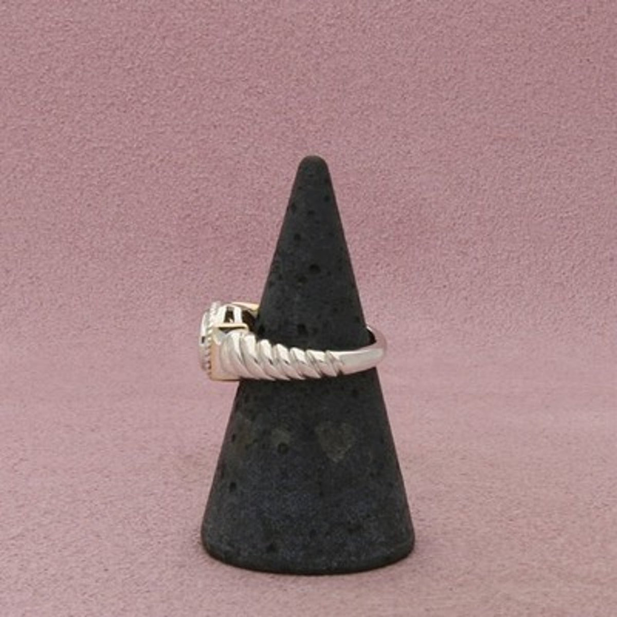 Ross Simons Sterling Silver & 10K Gold Cz Round Bezel Rope Ring Size 5.75