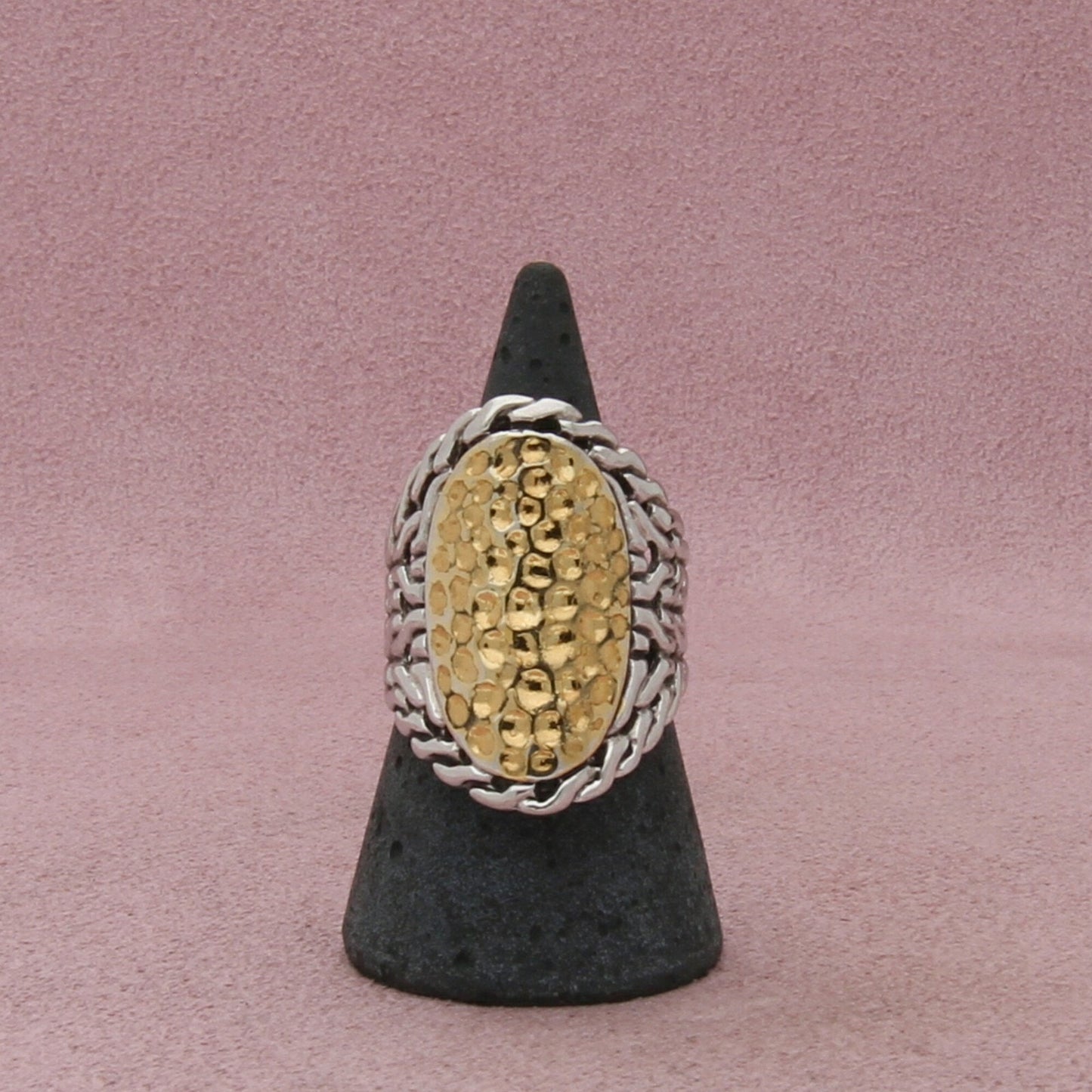 sterling silver bali two-tone gold accent hammered band ring size 8.25