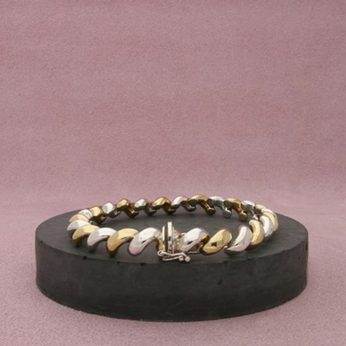 Sterling Silver Italy Two Tone Polished San Marco Link Bracelet Size 7.5in
