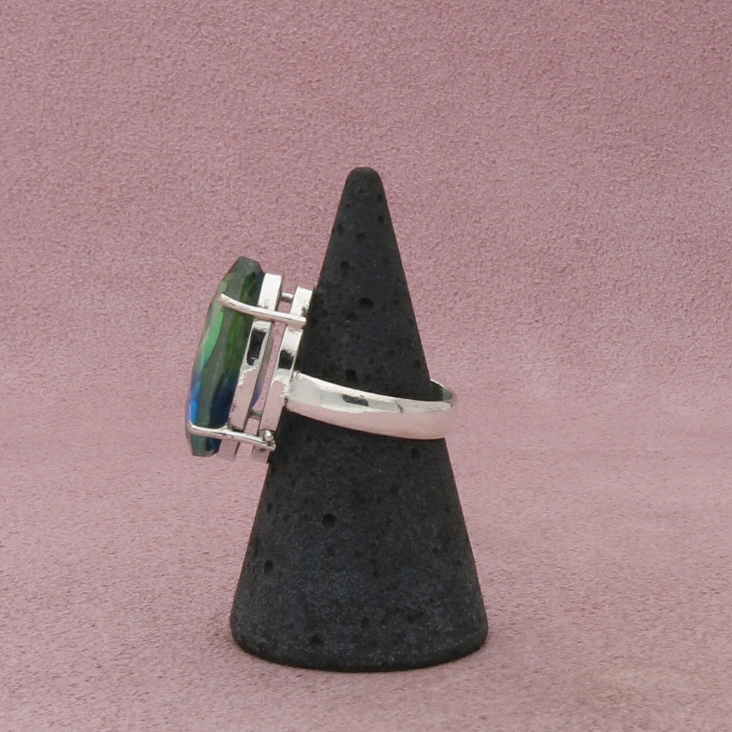 sterling silver chunky oval-cut aqua cz cocktail ring size 6