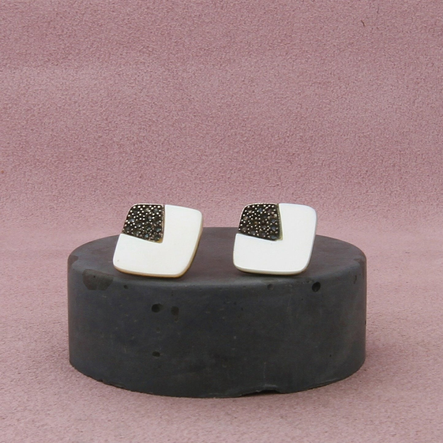 sterling silver marcasite studded mother of pearl post earrings