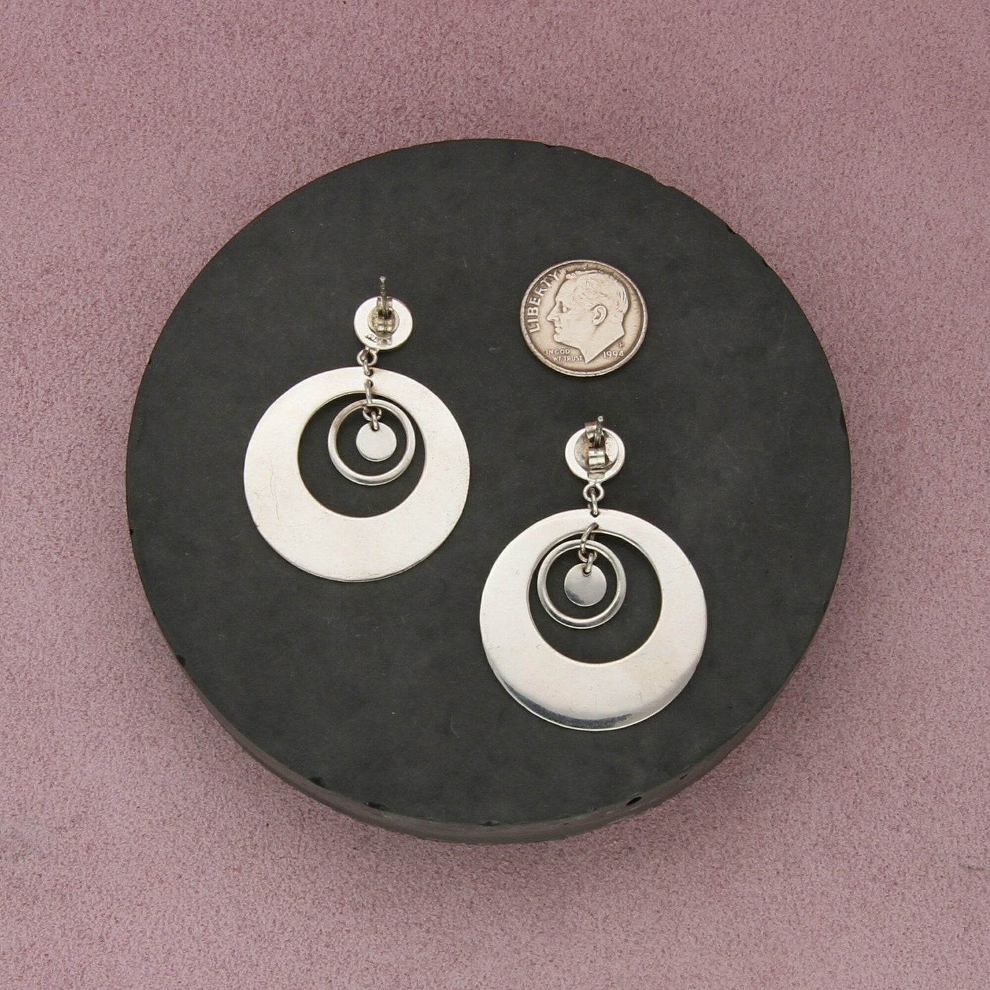 sterling silver hammered cascading disc dangle earrings