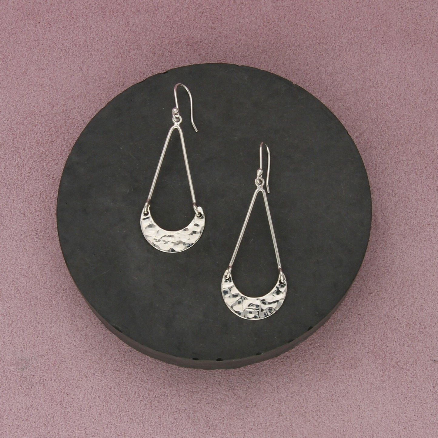 mexico sterling silver hammered crescent dangle earrings
