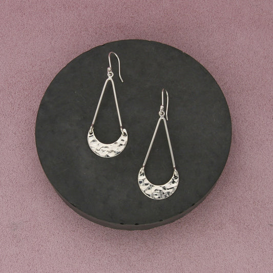 mexico sterling silver hammered crescent dangle earrings